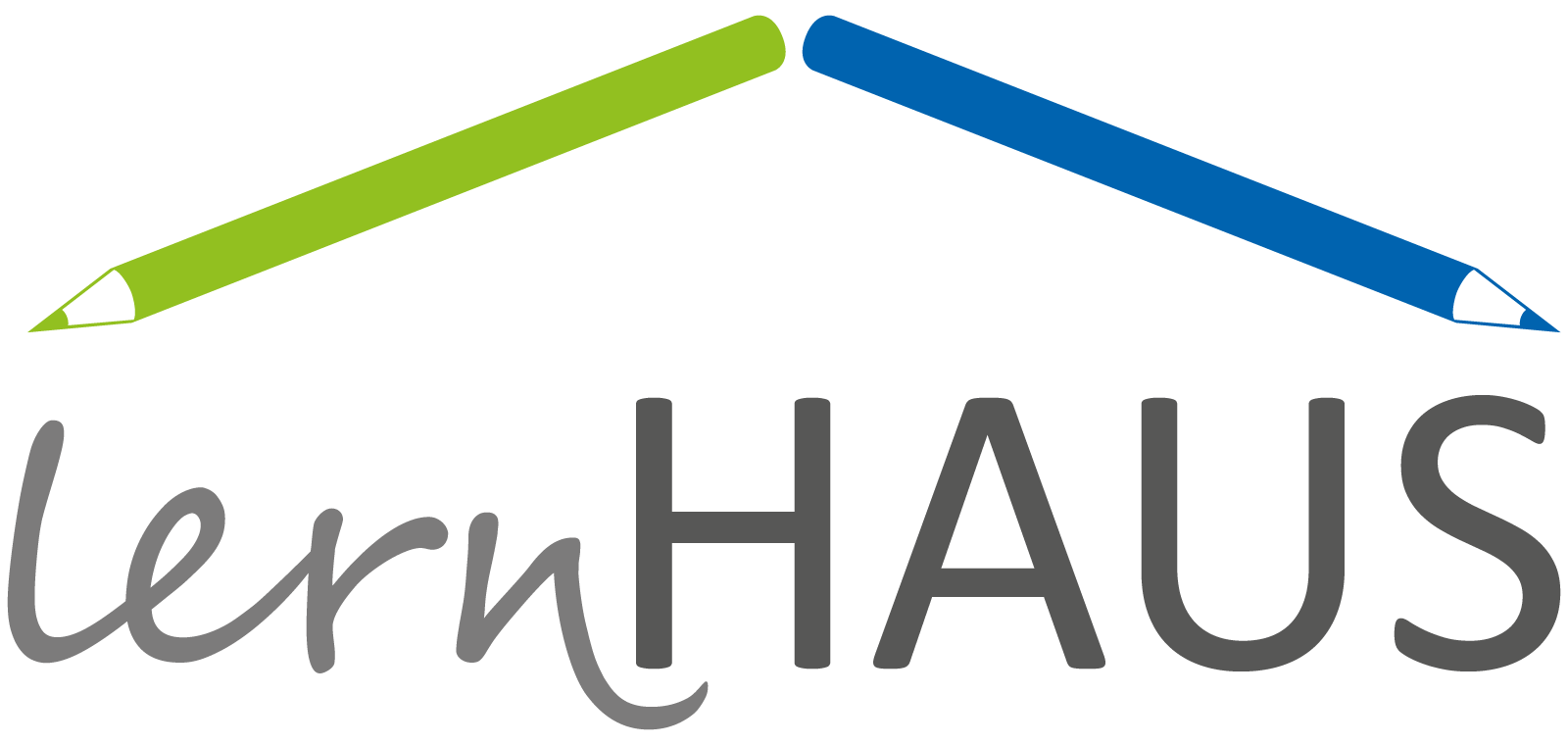 Das Logo von lernHAUS, bestehend aus grünen und blauen Stiften über dem Wort 'lernHAUS', zeigt Bildung und Kreativität.