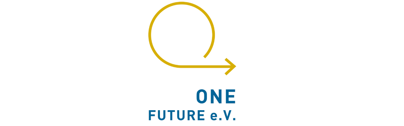 Logo of ONE FUTURE e.V. featuring a yellow circular arrow above the blue text.