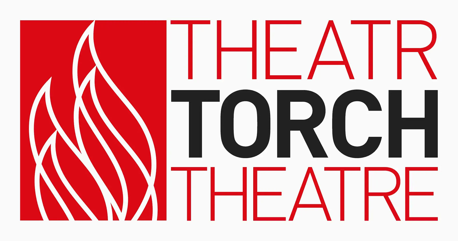 Logo of the Torch Theatre with a stylised flame in red and black and red text.