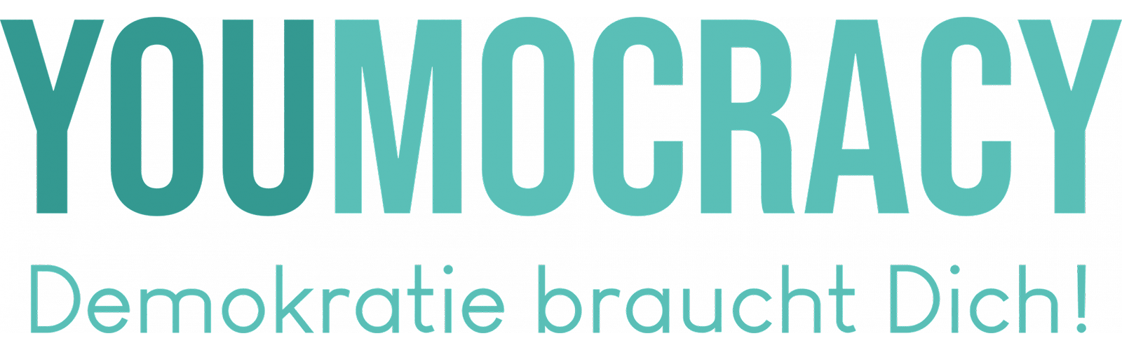 Text reads 'YOUMOCRACY' and 'Democracy needs you!' in teal on a white background.