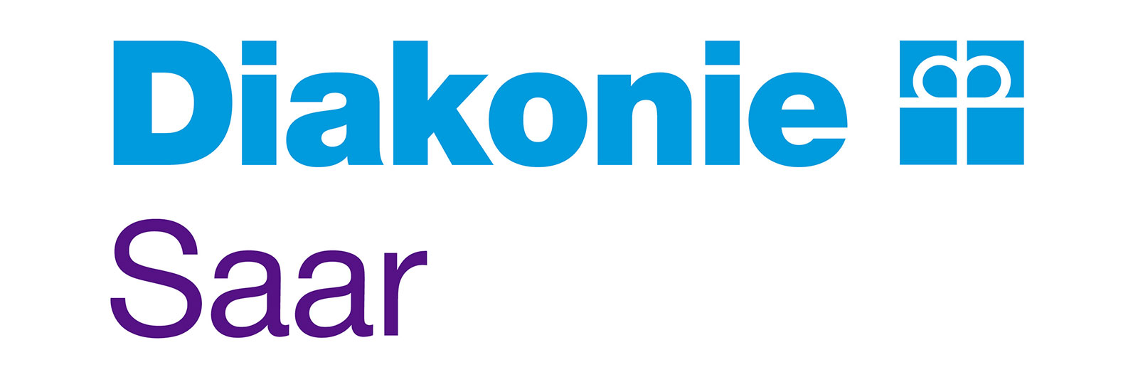 Logo of Diakonie Saar, featuring blue text and a gift icon in the upper right corner.