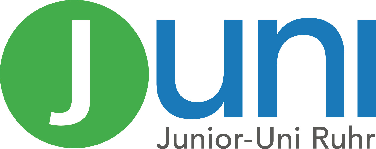 Das Logo der Junior-Uni Ruhr, bestehend aus einem grünen Kreis mit einem weißen 'J' und blauen Buchstaben für 'Uni'.