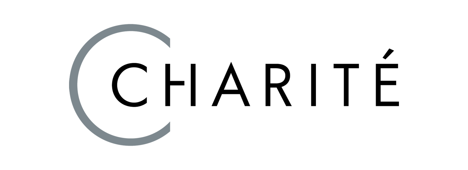 Logo der Charité mit einem stilisierten grauen C und schwarzem Text auf weißem Hintergrund.