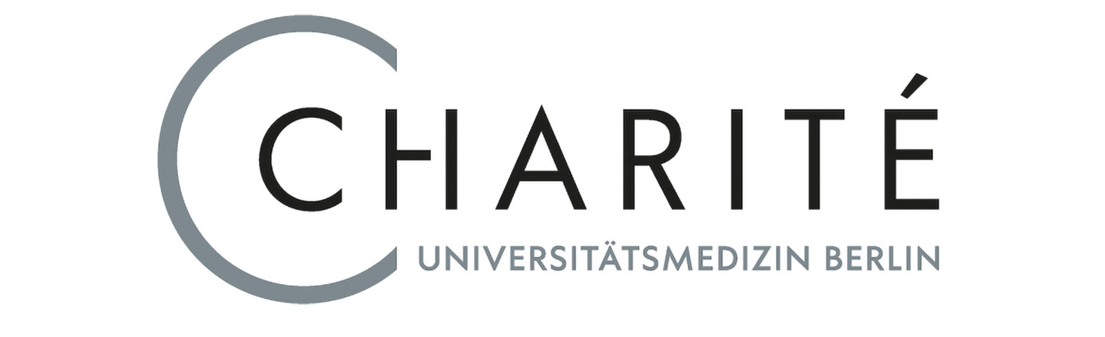 Logo der Charité Universitätsmedizin Berlin mit grauem C und schwarzem Schriftzug.