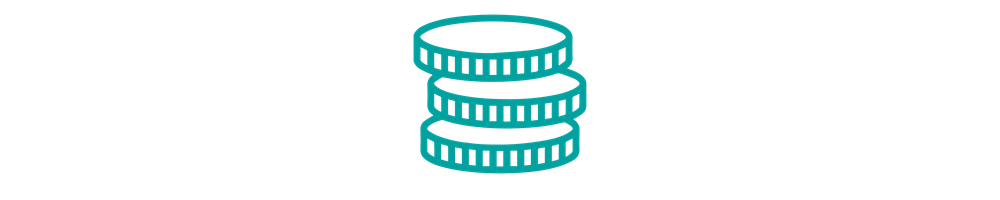 An icon with three stacked coins in turquoise design representing a symbolic money theme.